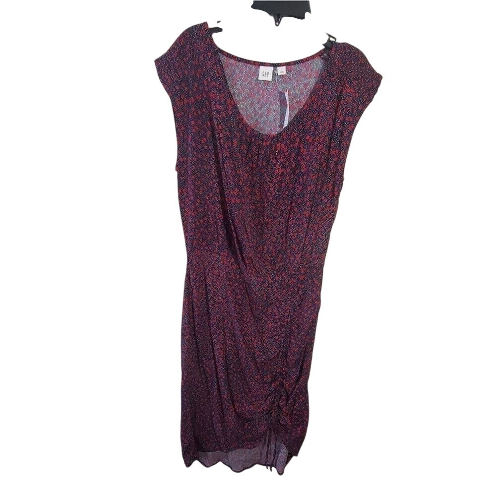 GAP Womens Red Purple Floral Ruched Side Draped Cap Sleeve Dress Size 2 NWT
